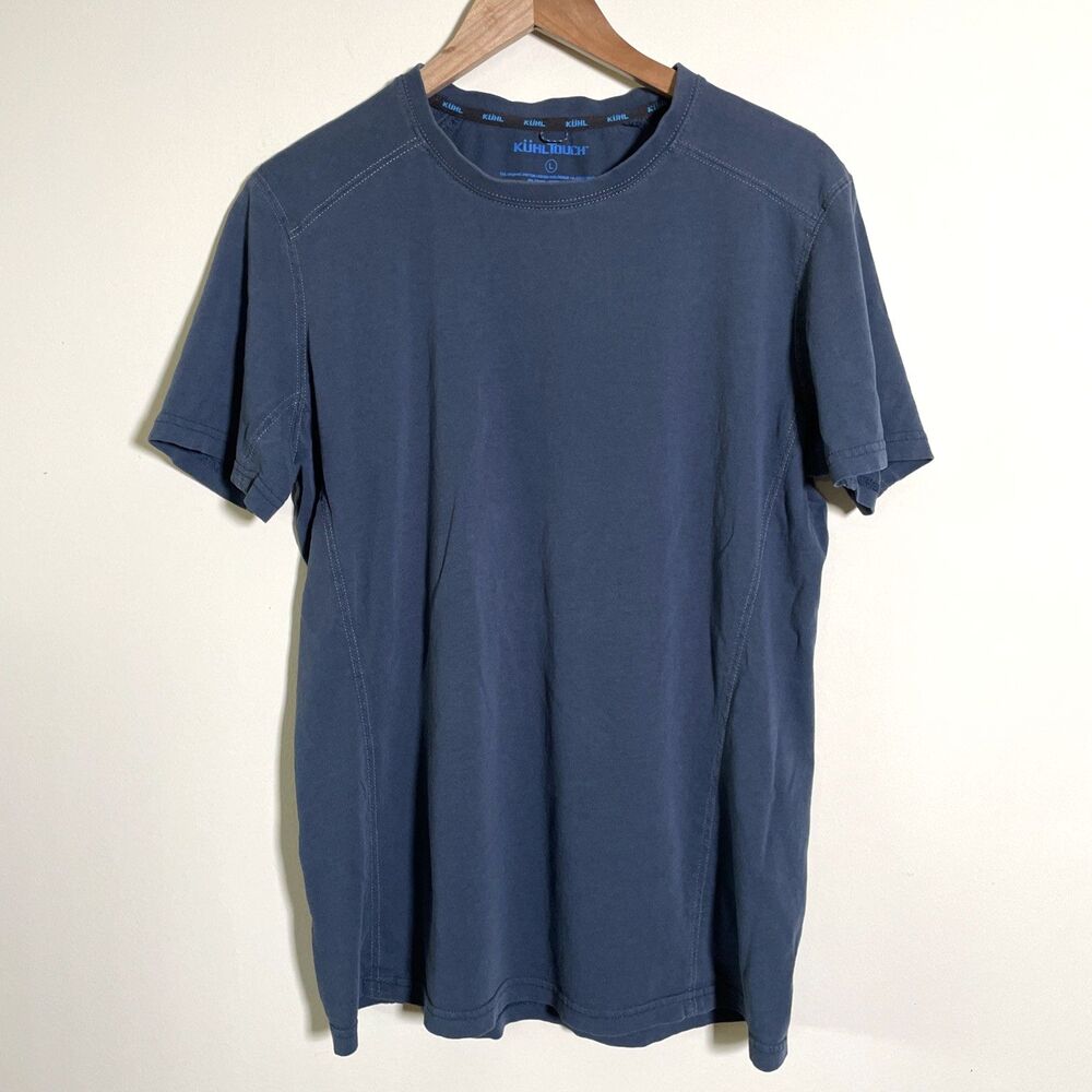 Kuhl Touch Men's Blue Short Sleeve Tee Shirt Large Logo Organic Cotton Outdoor